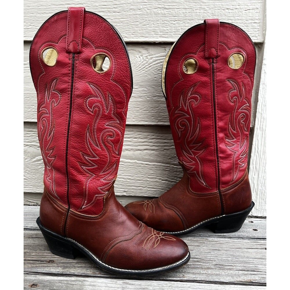 Double H Boots Men’s 9.5D Buckaroo Western Cowboy Boots - Red/Brown
